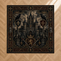Nocturne Keep - Heraldic Castle Rug in Obsidian and Gold