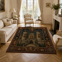 Stone Keep and Rampant Lions - Heraldic Tapestry Floor Composition